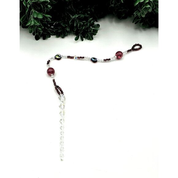 Handcrafted Beaded Suncatcher With Iridescent Garnet Glass Accent Crystals - Picture 1 of 3